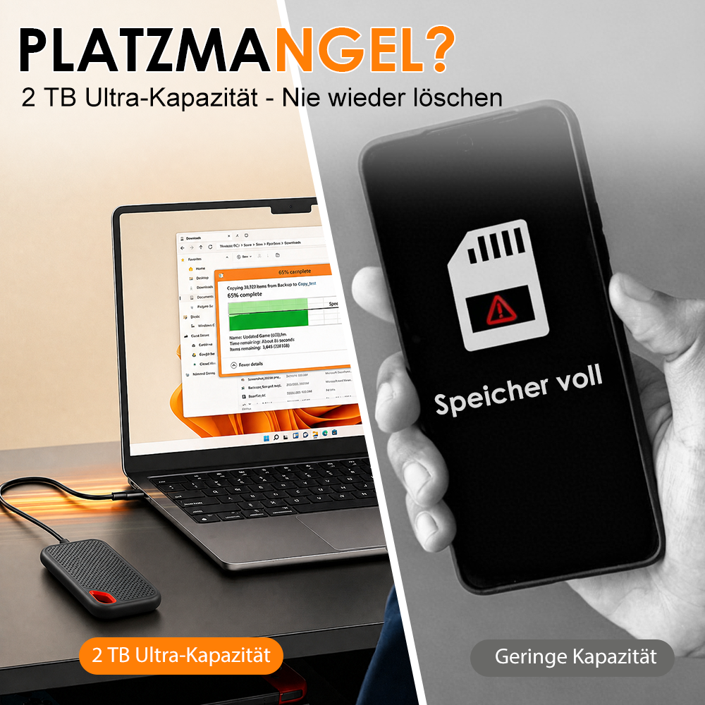 ⚡ 2TB Type-C Tragbare Mini-SSD | Externer Hochgeschwindigkeitsspeicher für Laptop, Desktop & Smartphone 🍀