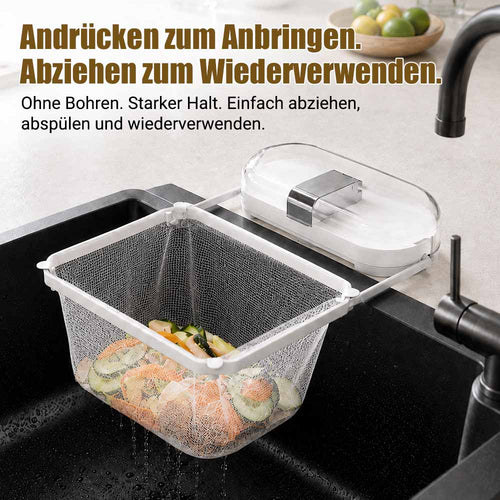 2-in-1 Spülbecken-Filterkorb mit Saugnapf – Beweglicher Abfallfilter mit Einweg-Abflussnetzen-up