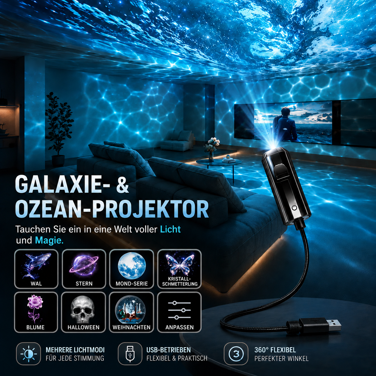 💡BVJ® Plug-and-Play HD Galaxy & Ozean Projektor-Nachtlicht🥳 50.000+ zufriedene Nutzer 🌼