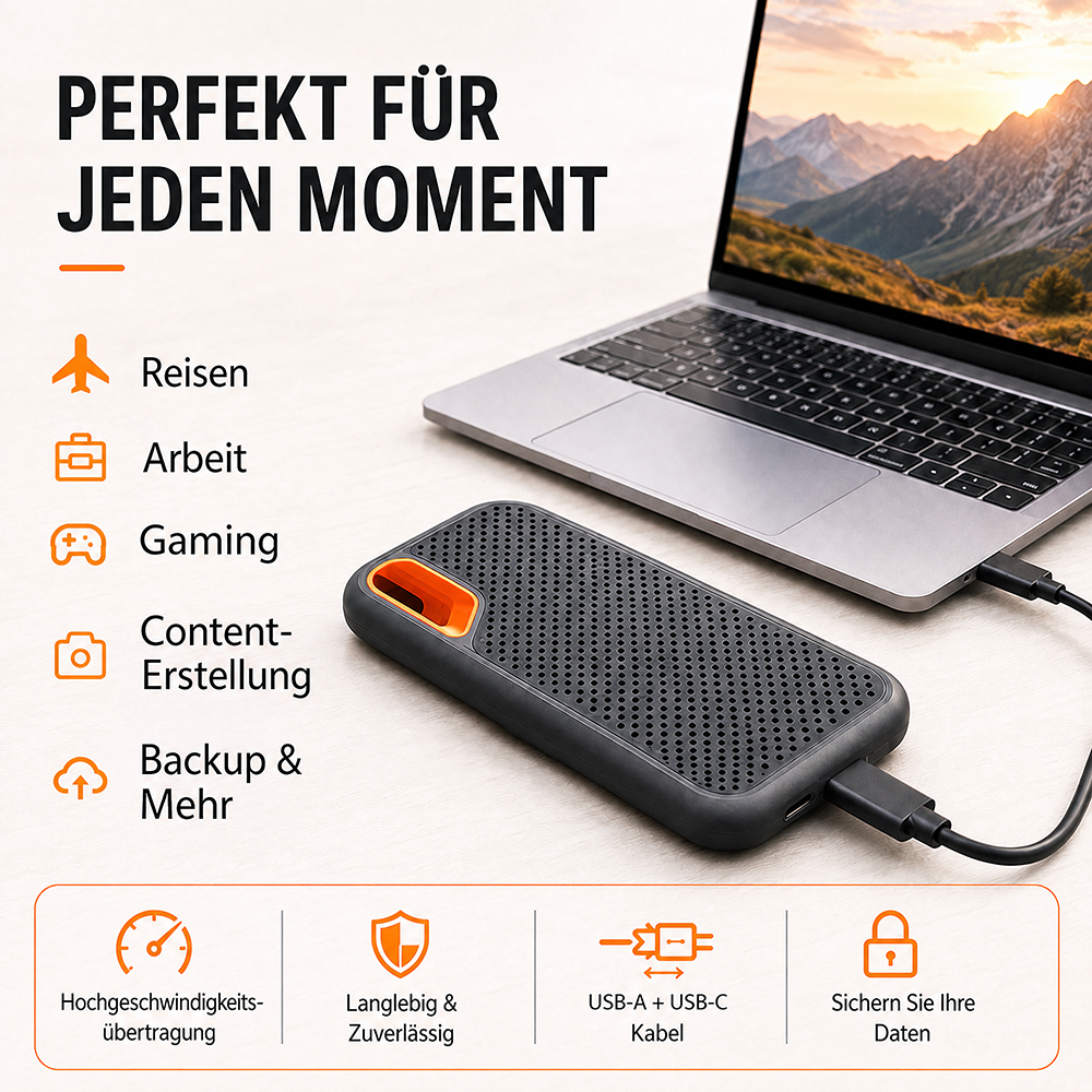 ⚡ 2TB Type-C Tragbare Mini-SSD | Externer Hochgeschwindigkeitsspeicher für Laptop, Desktop & Smartphone 🍀