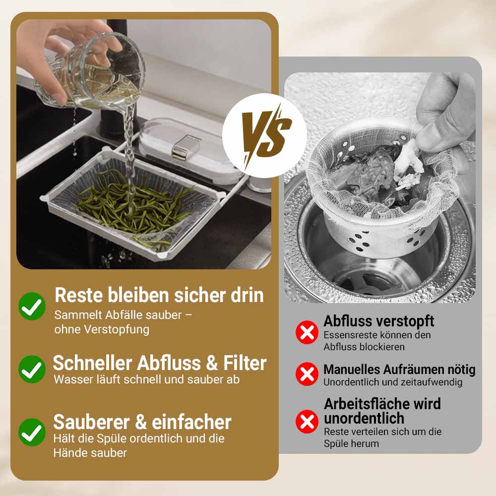 2-in-1 Spülbecken-Filterkorb mit Saugnapf – Beweglicher Abfallfilter mit Einweg-Abflussnetzen-up