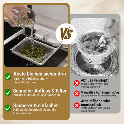 2-in-1 Spülbecken-Filterkorb mit Saugnapf – Beweglicher Abfallfilter mit Einweg-Abflussnetzen-up