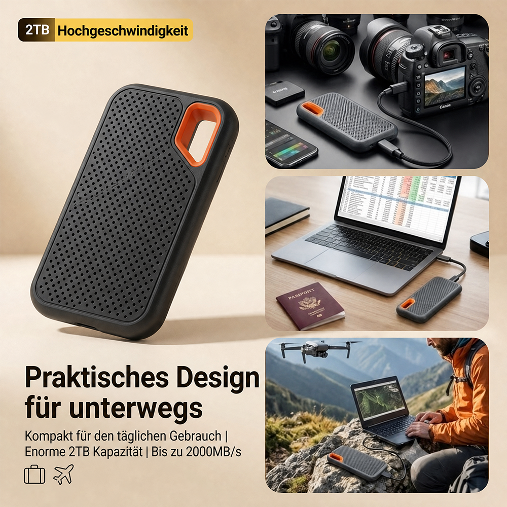⚡ 2TB Type-C Tragbare Mini-SSD | Externer Hochgeschwindigkeitsspeicher für Laptop, Desktop & Smartphone 🍀