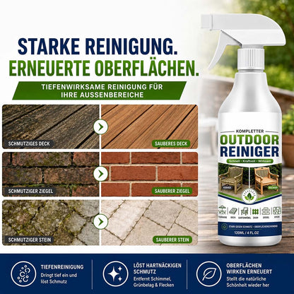 Outdoor-Reinigungsspray für Terrassen, Holzdecks, Zäune, Ziegel, Stein, Treppen & Gehwege – kraftvoll gegen Schmutz, Ablagerungen, Moos & Grünbelag