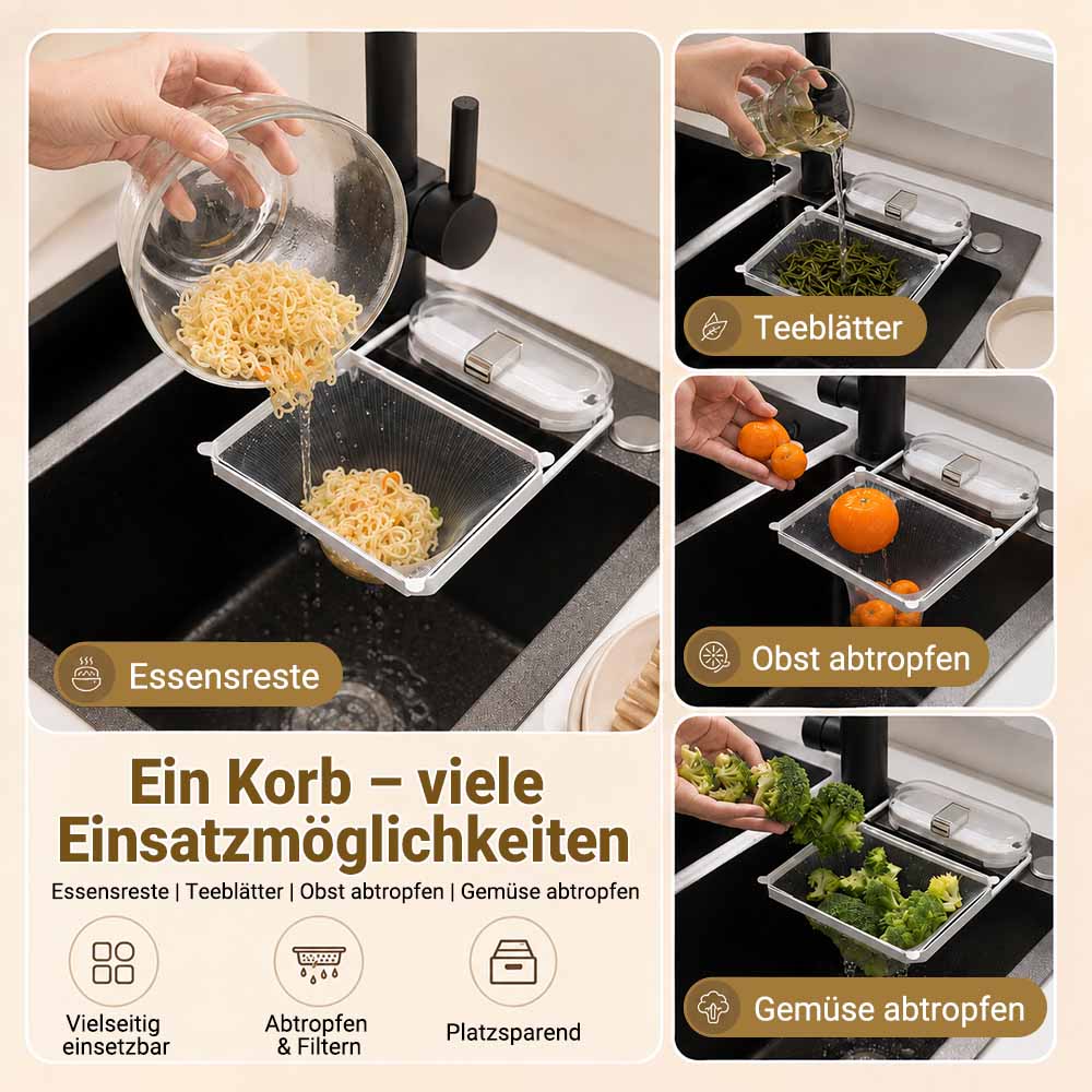 2-in-1 Spülbecken-Filterkorb mit Saugnapf – Beweglicher Abfallfilter mit Einweg-Abflussnetzen-up