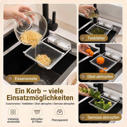 2-in-1 Spülbecken-Filterkorb mit Saugnapf – Beweglicher Abfallfilter mit Einweg-Abflussnetzen-up