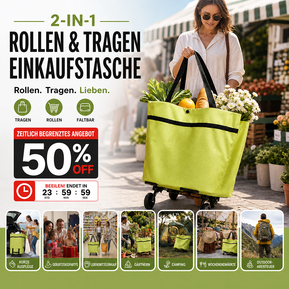 🛢️ Angebot 2026 – Mehr als 31.000 verkauft! 2-in-1 faltbarer Einkaufstrolley 🍀🍀