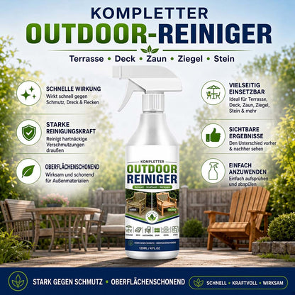 Outdoor-Reinigungsspray für Terrassen, Holzdecks, Zäune, Ziegel, Stein, Treppen & Gehwege – kraftvoll gegen Schmutz, Ablagerungen, Moos & Grünbelag