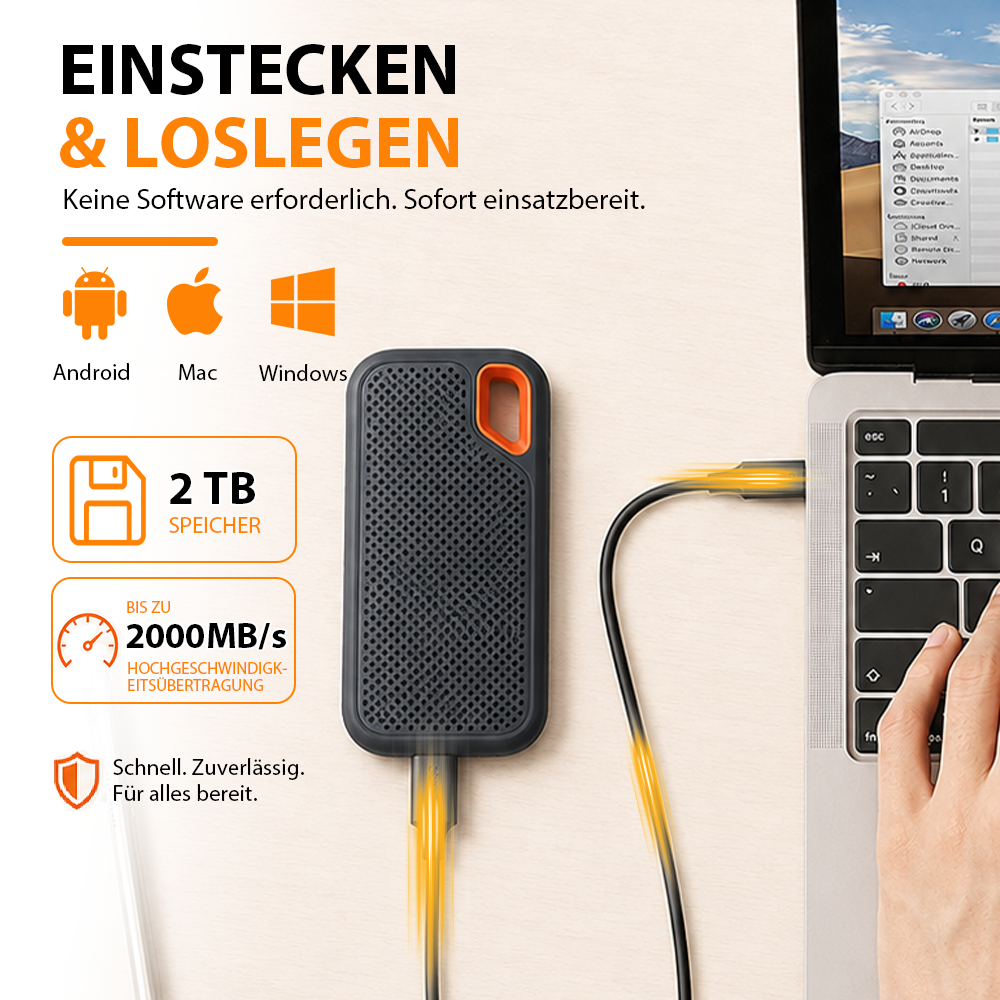 ⚡ 2TB Type-C Tragbare Mini-SSD | Externer Hochgeschwindigkeitsspeicher für Laptop, Desktop & Smartphone 🍀